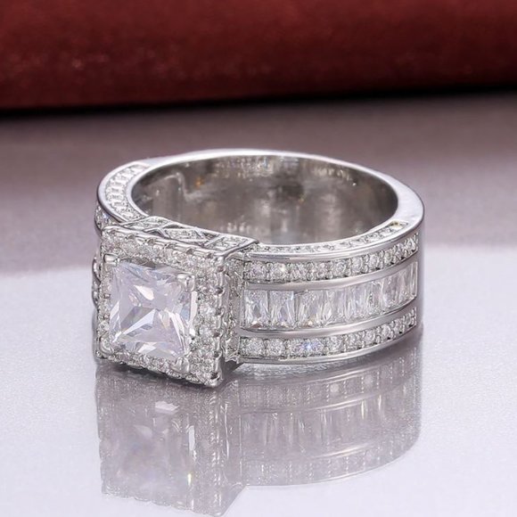 NEW 925 Sterling Silver Princess Cut Diamond Ring - Picture 6 of 7